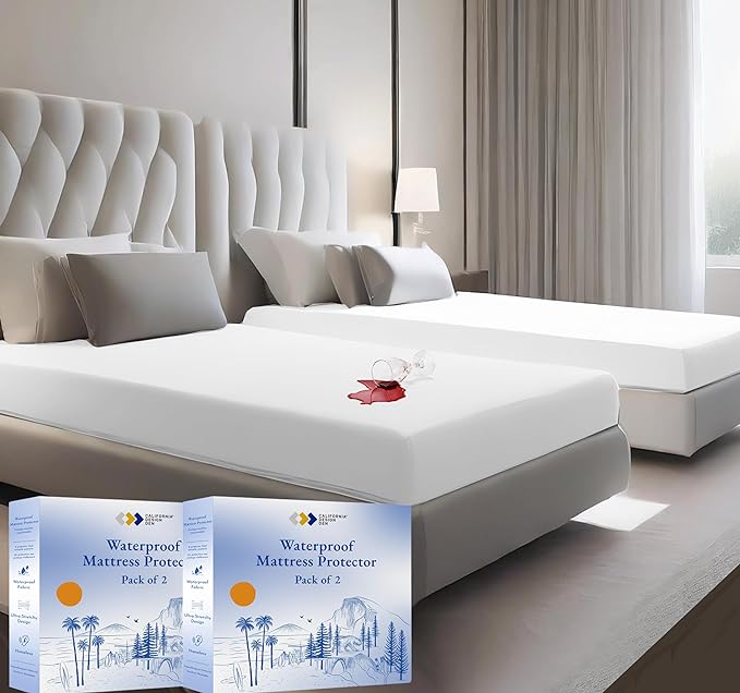 2 Pack Waterproof Twin Mattress Protector for Twin Size Bed - Soft, Noiseless and Cooling with Deep Pockets to Fit 8-20 inch Mattresses