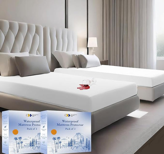 2 Pack Waterproof Twin Mattress Protector for Twin Size Bed - Soft, Noiseless and Cooling with Deep Pockets to Fit 8-20 inch Mattresses