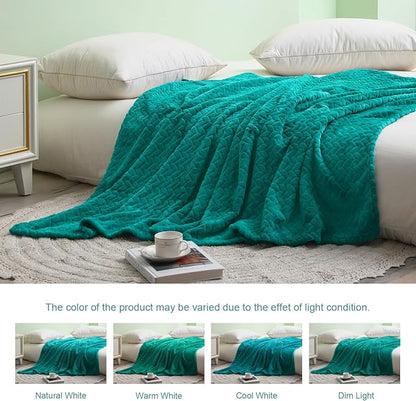 Exclusivo Mezcla Fleece Throw Blanket for Couch, 50x70 Inches Soft Cozy Jacquard Flannel Blankets, Lightweight Fuzzy Plush Warm Throws for Winter, Teal