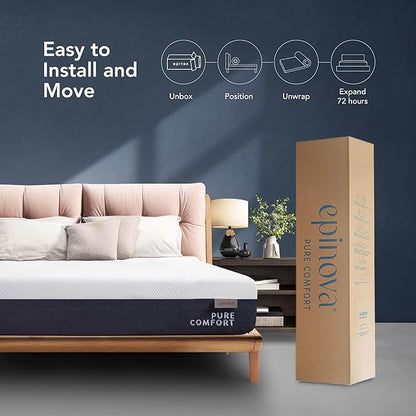 EPITEX Pure Comfort 10 Inch King Size Memory Foam Mattress – Air-Flow Memory Foam, Medium Plush for Pressure Relief and Motion Isolation, Breathable Pure Cotton Cover, CertiPUR-US Certified