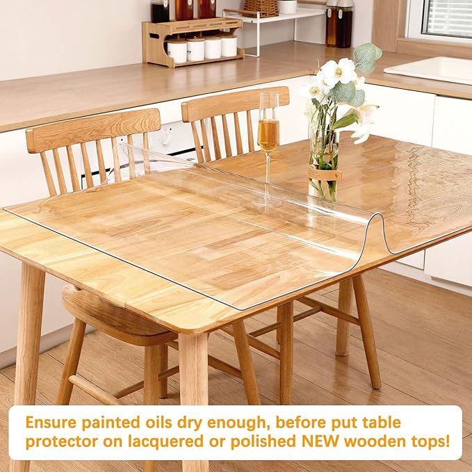 42 X 69 Inch Clear Plastic Dining Table Protector Tablecloth Desk Pad Mat Waterproof PVC Vinyl Rectangular Wooden Furniture Coffee Glass End Entryway Sofa Side Cabinet Top Protection Countertop Cover