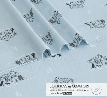 RUVANTI Flannel Sheets King Size - 100% Cotton Brushed King Bed Sheets Set - Deep Pockets 16 Inches - All Seasons Breathable & Extra Soft - Warm & Cozy, 4 Piece, Soul Dog