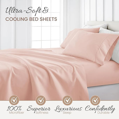 Linen Market Patterned Microfiber Full Sheet Set 4 Piece – Oeko-TEX Certified Ultra Soft & Wrinkle-Free - 16" Deep Pocket Sheets - Easy Care Full Size - My Heart Pink