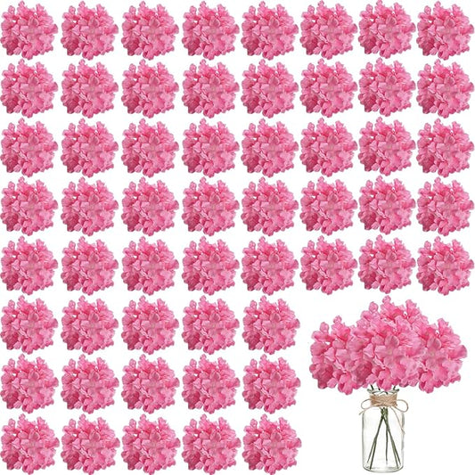 100PCS Artificial Hydrangea Flowers, Fake Flowers Silk Hydrangea Full Flowers Heads with Stems for Wedding Home Party Shop Baby Shower Decor (Bubble Pink)
