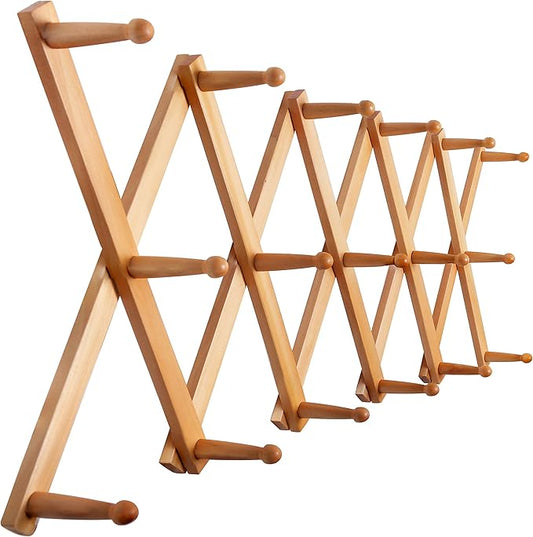 SKOLOO Hat Rack for Wall with 17 Hooks, Solid Wooden, Modern, Expandable Coat Rack Wall Mount for Coats, Hats, Bags, Baseball Caps, Natural Color
