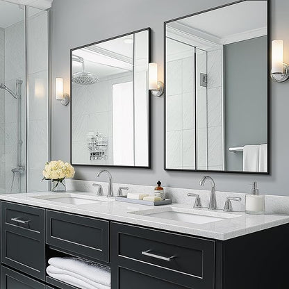 Bathroom Vanity Mirror for Wall, 2 Pack 36" x 24" Metal Framed Rectangular Bathroom Wall Mirror for Over Sink, HD Shatterproof Glass, Hangs Horizontally or Vertically(Black)