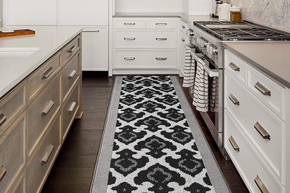 Custom Length Cut to Size Fleur de Lis Inspired Carpet Runner Rug for Hallways, Non Slip Rubber Backed, 31 inch Wide X Customized Length, Royal Grey, 31 inch X 11 feet