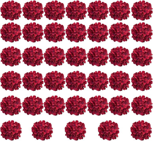 Red Hydrangea Artificial Flowers Bulk, 40 Pcs Faux Hydrangea Flowers Heads, Artificial Fake Silk Hydrangea Flowers with Stems, Red Flowers Artificial for Decoration Wedding Décor