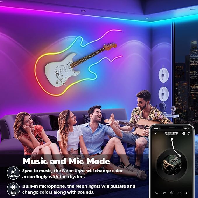 AILBTON 50Ft Neon Rope Lights,Flexible Led Rope Lights Control with App/Remote,Multiple Modes Rope Lights,IP65 Outdoor RGB Led Neon Light Waterproof,Music Sync Gaming