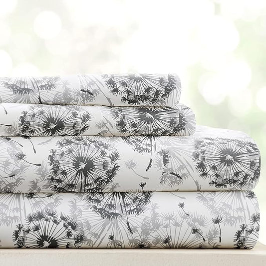 Linen Market 4 Piece King Sheet Set - Breathable, Double-Brushed Patterned Cooling Sheets – Oeko-TEX Certified Ultra Soft & Wrinkle-Free 16" Deep-Pocket King Sheets - Easy Care Make a Wish Light Gray