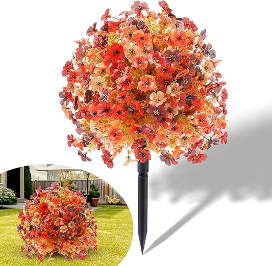 Artificial Mums Topiary Ball Tree With Flowers for Outdoors Fall Decor,Orange UV Resistant Fake Plants With Ground Spike Autumn Decorations for Home,Front Porch,Garden,Thanksgiving,Planters