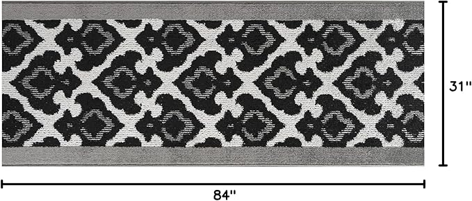 Custom Length Cut to Size Fleur de Lis Inspired Carpet Runner Rug for Hallways, Non Slip Rubber Backed, 31 inch Wide X Customized Length, Royal Grey, 31 inch X 7 feet