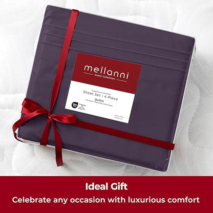 Mellanni Twin XL Sheets Set - 3 PC Iconic Collection Bedding - Hotel Luxury, Extra Soft, Cooling Bed Sheets - Wrinkle, Fade, Stain Resistant (Twin Extra Long, Purple)