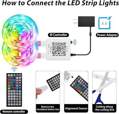 Led Lights for Bedroom 200ft (2 * 100FT) Music Sync Color Changing Led Strip Lights, RGB Led Light Strip with Remote and App Control, Cuttable Led Tape Light for Home Decor Gaming Accessories