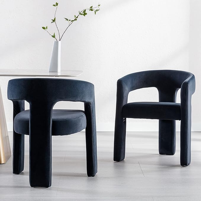 Black Modern Barrel Dining Chairs Set of 2, Velvet Upholstered Accent Side Chair with Arms Comfy Makeup Vanity Chairs, Dining Living Room Kitchen Chairs