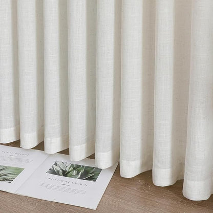 Neutral Linen Sheer Pinch Pleated Sliding Door Curtains, 2x50 Inches Width, Ivory Beige Light Filtering Drapes 102 Inches Long, Textured Farmhouse Floor to Ceiling Window Curtain Panels