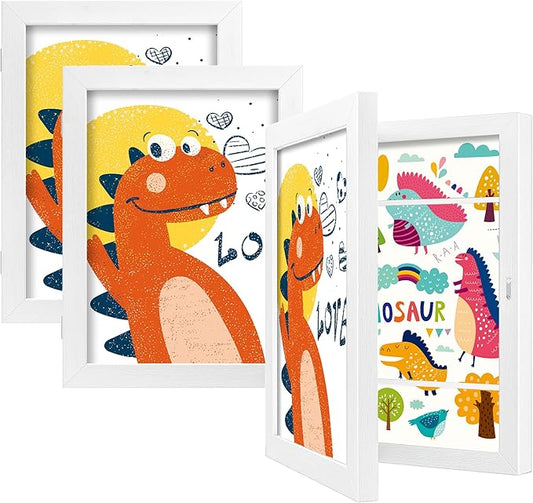 BAIJIALI White Art Frames for Kids Artwork - Front Opening Holds 150 Drawings, 3D Crafts - 3 Packs 8.5x11 with mat or 9x12 without Mat