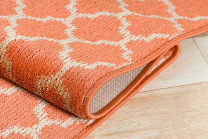 Custom Size Moroccan Trellis Runner Rug Mat for Wide Hallway Entryway Kitchen Laundry Room with Slip Resistant Latex Rubber Backing, Trellis Orange, 31 inch X 8 feet