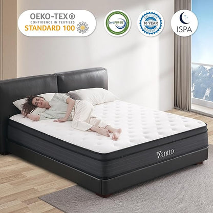 Queen Size Mattress, 10 Inch Individual Pocket Springs Hybrid Memory Foam Mattress in a Box for Pressure Relief, Motion Isolation, CertiPUR-US