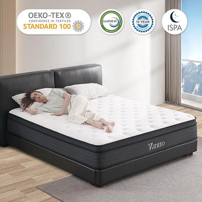 Queen Mattress, 14 Inch Memory Foam Hybrid Mattress for Pressure Relief, Motion Isolation