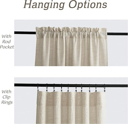 RYB HOME Natural Beige Linen Sheer Curtains 102 inches Long for Living Room and Dining Room, Weave Textured/Rod Pocket, Light Filtering Sheer Curtains and Drapes, W 52 x L 102 inches, 2 Panels Set