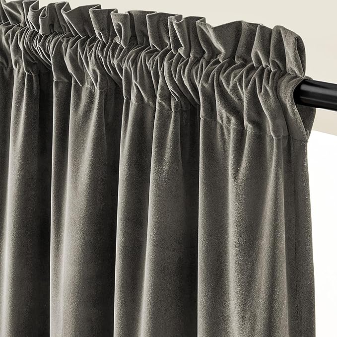 Lazzzy Velvet Blackout Curtains Thermal Insulated Room Window Drapes Super Soft Luxury Curtains for Living Room Bedroom Rod Pocket 2 Panels, Grey, 42" W x 72" L