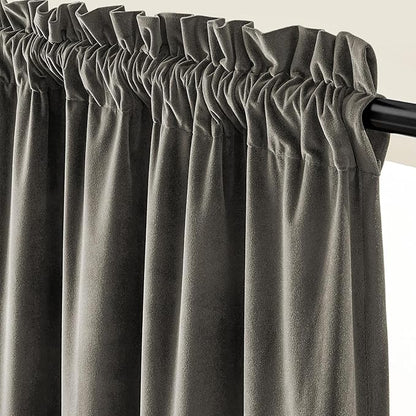 Lazzzy Velvet Blackout Curtains Thermal Insulated Room Window Drapes Super Soft Luxury Curtains for Living Room Bedroom Rod Pocket 2 Panels, Grey, 52" W x 90" L