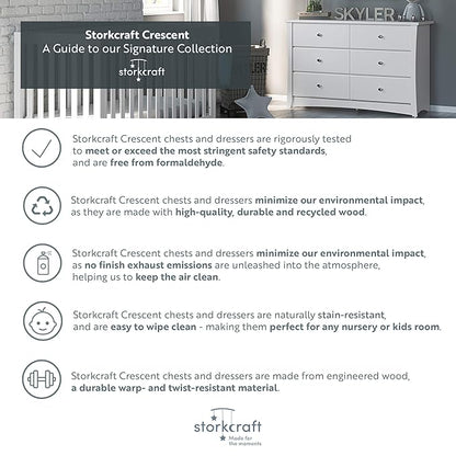 Storkcraft Crescent 6-Drawer Dresser (Pebble Gray) – GREENGUARD Gold Certified, Gray Dresser for Bedroom, Kids & Nursery Storage Chest, Safety Interlocking Drawers, Pre-Installed Tracks, Kids Chest