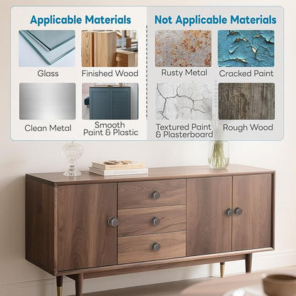 Self Adhesive Drawer Knobs, Self Stick Door Pull Handles, Zinc Alloy No Drilling Cabinet Knobs for Drawer, Closet, Window, Dresser, Sliding Barn/Glass Shower/Balcony Door (1, Grey)