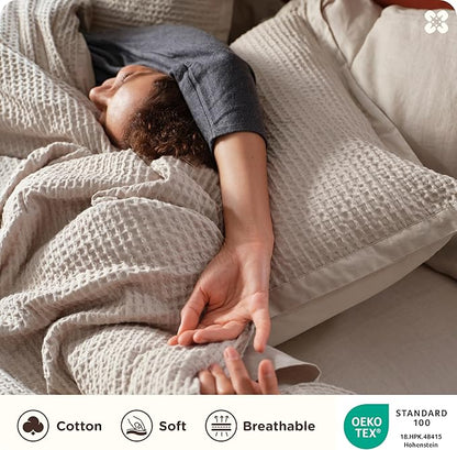 Bedsure Cotton Duvet Cover Set - 100% Cotton Waffle Weave Linen Color Duvet Cover California King Size, GentleSoft™ and Breathable Cal King Bedding Set for All Season, 3 Pieces, 104"x98"