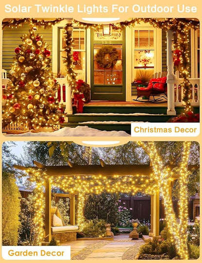 Solar String Lights Outdoor, 2 Pack 144FT 400 LED Solar Christmas Twinkle Lights Outside Waterproof Copper Wire with 8 Modes Solar Fairy Lights for Garden Tree Birthday Christmas Decor(Warm White)