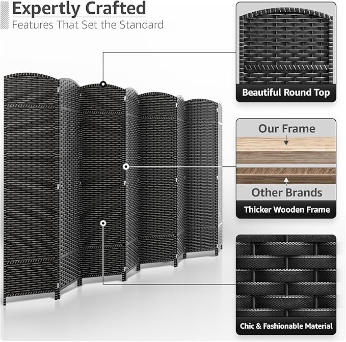 Sorbus 8 Panel Room Divider 6 ft. Tall - Privacy Screen, Extra Wide Double Hinged Panels, Mesh Hand-Woven Design, Partition Room Dividers and Folding Privacy Screens, Wall Divider for Room Separation