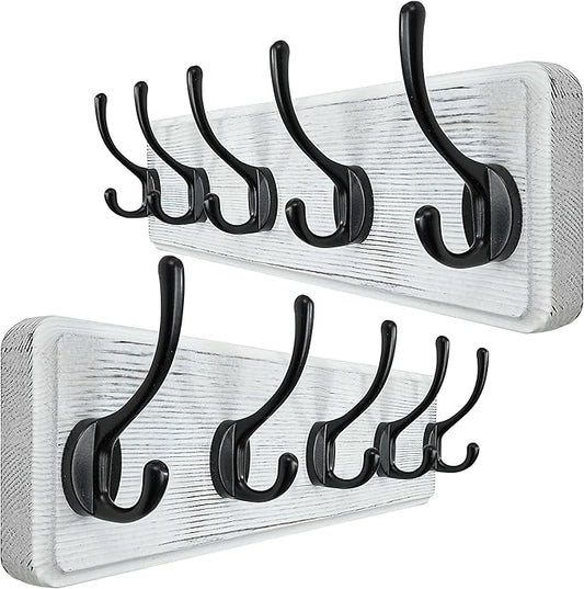 WEBI Coat Rack Wall Mounted,Coat Hooks Wall Mount,16" Hole to Hole,Large Coat Hanger Wall,5 Hooks for Hanging Coats,Hats,Jacket,Clothes,Entryway,Black/White,2 Packs