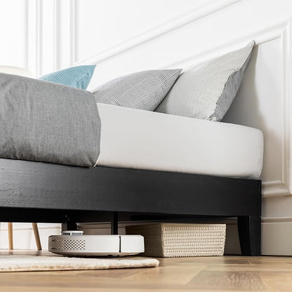 Mellow Naturalista Grand 12 Inch Solid Wood Platform Bed with Wooden Slats, Easy Assembly, King, Black