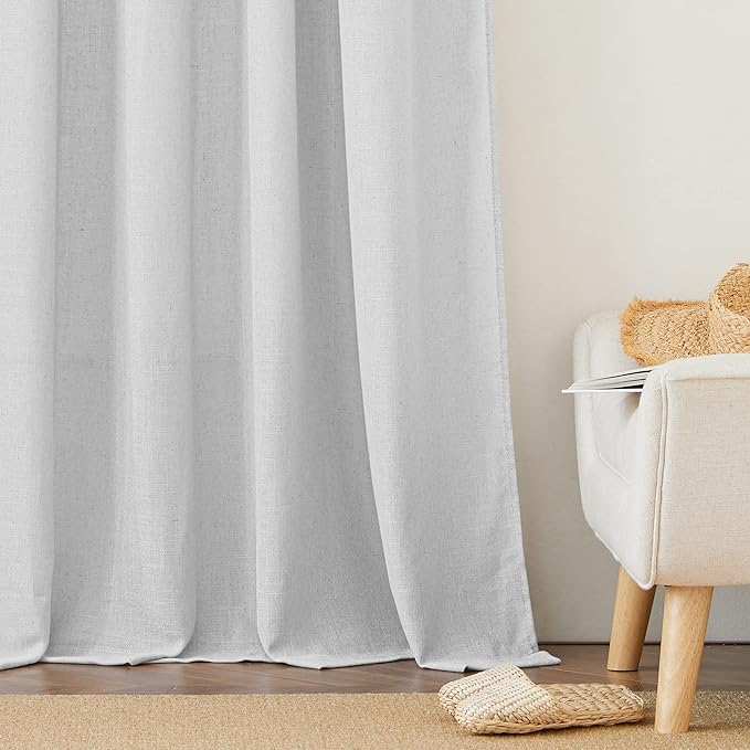RYB HOME Semi Sheer Curtains - Linen Textured Wave Curtains Privacy Light Airy Drapes for Living Room Bathroom, Dove Grey, 52 inch Width x 90 inch Length, 2 Panels