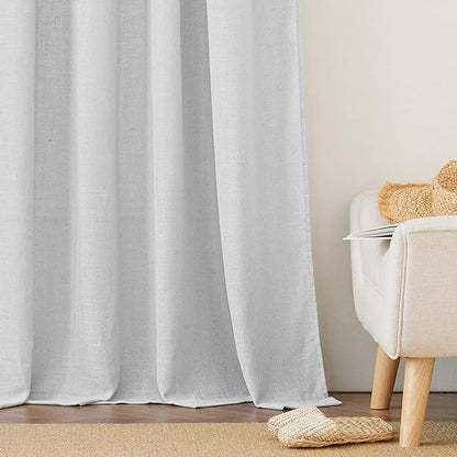 RYB HOME Linen Blended Curtains 100 inch Width, Privacy Drapes Boho Style Wrinkle Resistance Fabric for Nursery Kitchen Large Windows Country Rustic Decor, Dove Grey, W 100 x L 90, 1 Pc