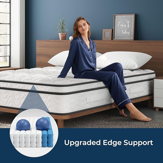 Vesgantti Twin Mattress 10 Inch, Fiberglass-Free | Cool Sleep Hybrid Single Mattress in a Box - Memory Foam & Pocket Springs, Ergonomic Design, Pressure Relief, Medium Firm Feel, 39"*75"*10"