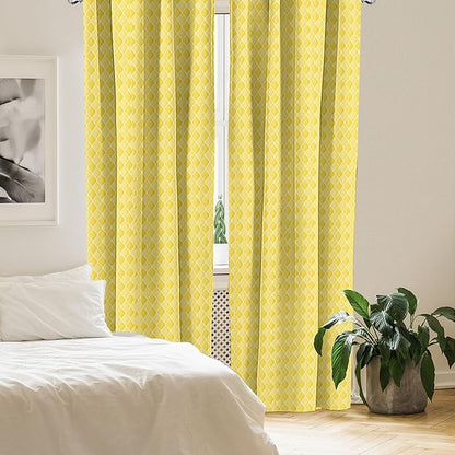 Ambesonne Yellow Window Curtains, Moroccan Trellis Pattern in Yellow Tones Vintage Eastern Pattern, Lightweight Decor 2-Panel Set with Rod Pocket, Pair of - 28" x 84", Mustard Yellow