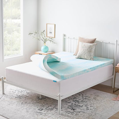 Linenspa 3 Inch Gel Swirl Memory Foam Mattress Topper – Cooling Gel Infused – Pressure Relieving Bed Topper - Mattress Pad – CertiPUR Certified - Full Size