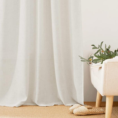RYB HOME Linen Textured Semi Sheer Curtains Half Privacy Light Glare Filtering Breezy Airy Window Decor for Bedroom Bathroom Living Room, Linen, 34 inch Wide x 63 inch Long, 2 Panels