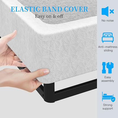 Full Box Spring, 9 Inch Metal Full Size Box Spring Only, Heavy Duty Metal Frame Mattress Foundation Support for 3000lbs, Easy Assembly, Noise Free, Non Slip