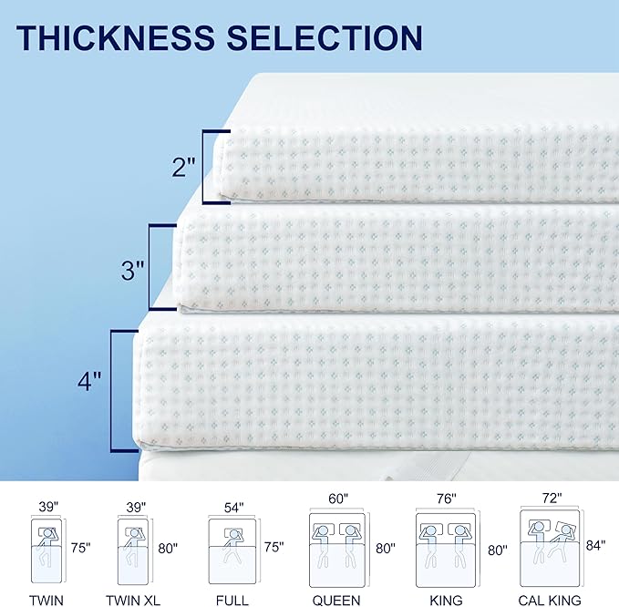 Subrtex 4 Inch Mattress Topper Cover (Only Cover) Mattress Topper Protector Bedding Rayon Made from Bamboo Removable Mattress Encasement with Zippers, Queen