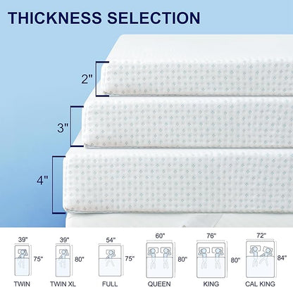 Subrtex 3 Inch Mattress Topper Cover (Only Cover) Mattress Topper Protector Bedding Rayon Made from Bamboo Removable Mattress Encasement with Zippers, Twin