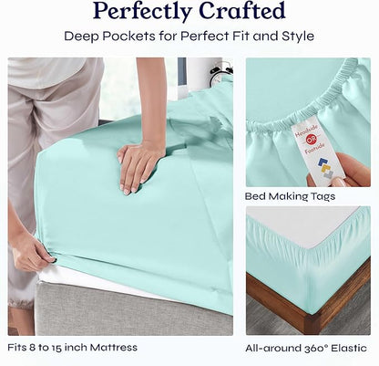 California Design Den Twin XL Sheet Sets - Soft 400 Thread Count Sateen, Natural 100% Cotton Sheets Set with Deep Pockets, Cooling and Durable Bedding - Seafoam