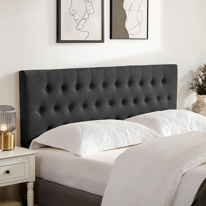 Tufted Upholstered Headboard King Size, Solid Wood Head Board with Durable Metal Legs, Adjustable Height Bed headboard from 37” to 51” Fabric Headboard in Modern Button Design (Black)