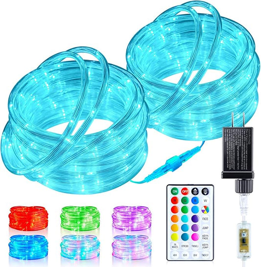 Minetom Color Changing Rope Lights Outdoor - Connectable 66ft 200 LED Outdoor String Lights with Remote, 18 Colors, Christmas Light for Bedroom Outside Patio Holiday Decoration