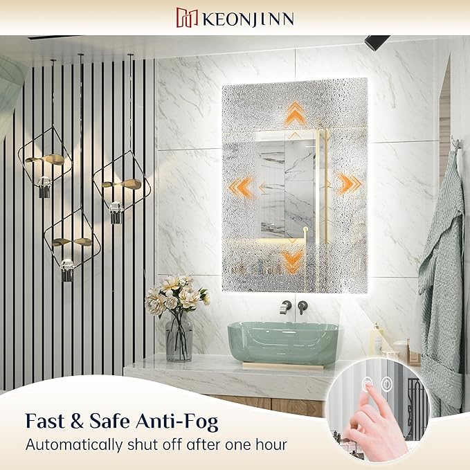 Keonjinn 47.8 x 24 Inch LED Bathroom Mirror with Backlit, Dimmable Vanity Mirror with Lights, High Lumen, Anti-Fog, CRI90+, UL Listed LED Driver, HD Tempered Glass