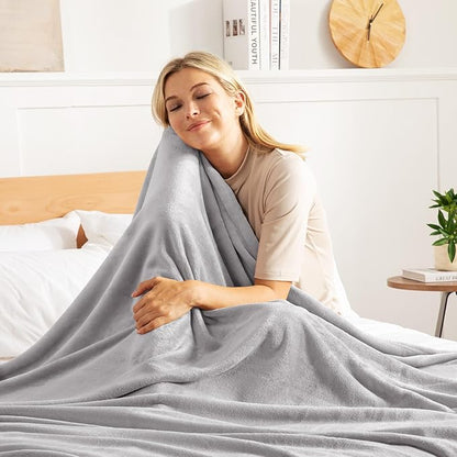Exclusivo Mezcla Fleece Blanket Queen Size for Bed, Super Soft and Warm, All Season Use, Cozy, Plush, Lightweight, 90x90 Inches, Light Grey