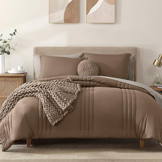 Monbix Full Comforter Set - 7 Pieces Umber Bed in a Bag Full Size Bedding Sets with Comforters, All Seasons Down Alternative Comforter with Sheets,Pillowcases & Shams