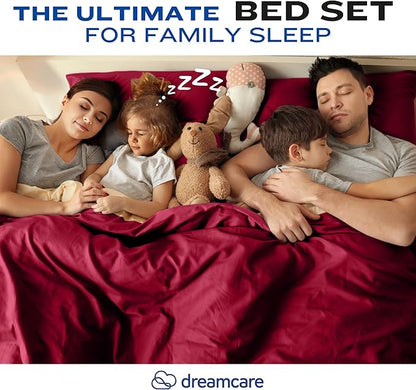 DREAMCARE Full Size Cooling Sheets - 4pcs Set - Soft & Long Lasting 100% Fine Brushed Polyester with Side Pocket - Burgundy